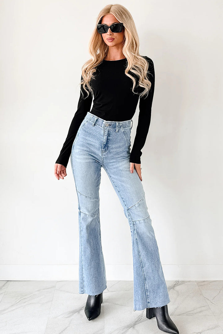 Dearlovers Black Ribbed Long Sleeve Crew Neck Solid Color Bodysuit