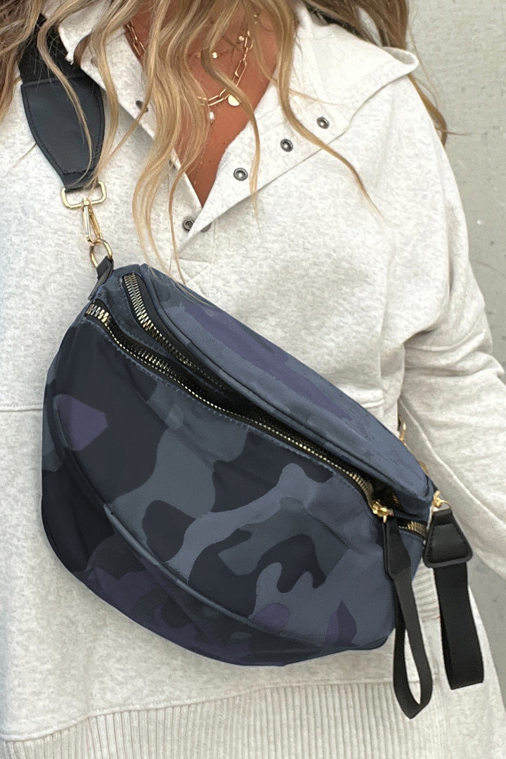 Vineyard Green Camouflage Print Double Zip Fashion Crossbody Bag
