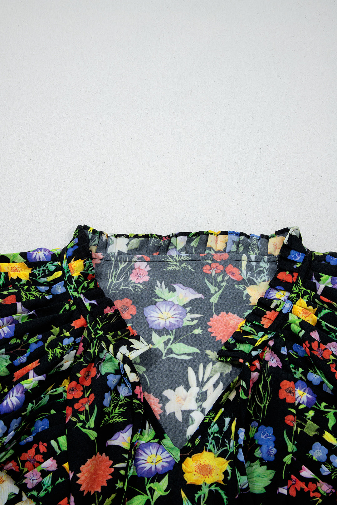 Tiered Flutter Sleeve V Neck Flower Blouse