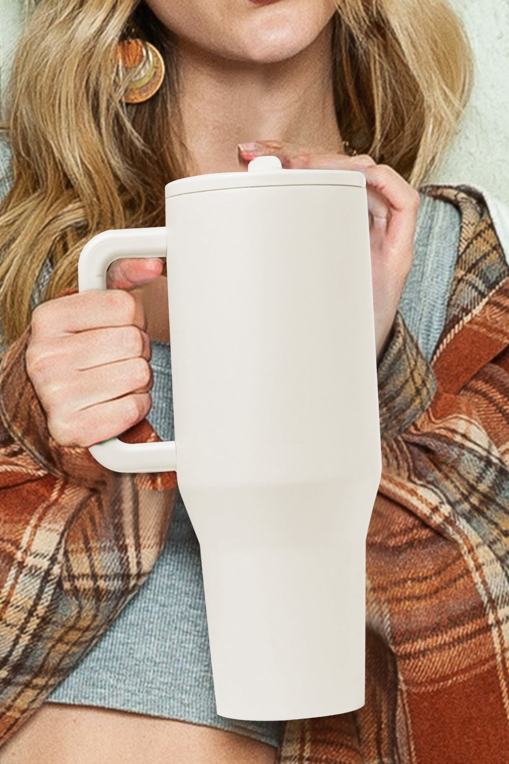 Grande tasse à vide avec poignée en acier inoxydable givré et paille 40 oz