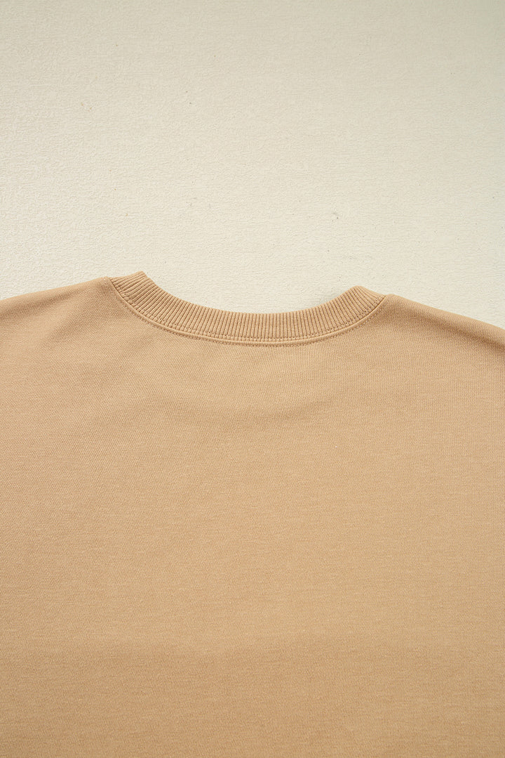 Khaki 88 Number Graphic Drawstring Hemline Oversize Long Sleeve Top