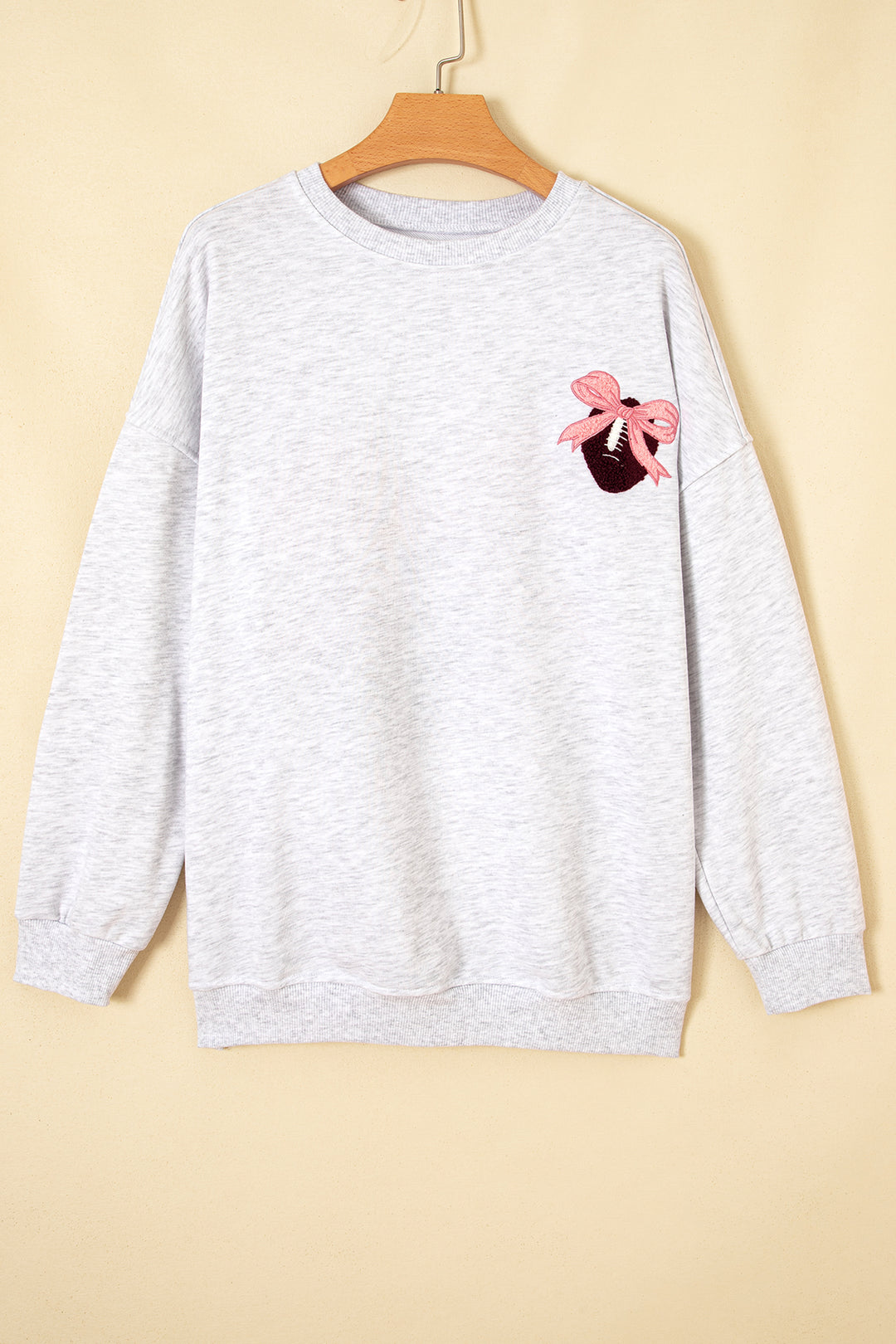 Light Grey Embroidered Football Bow Back Long Sleeve Sweatshirt