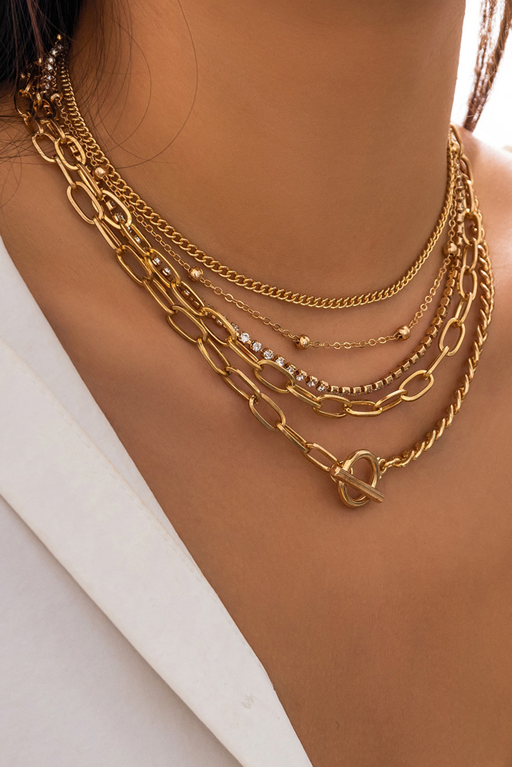 Ensemble de 5 colliers de clavicule en chaîne plaquée strass superposés