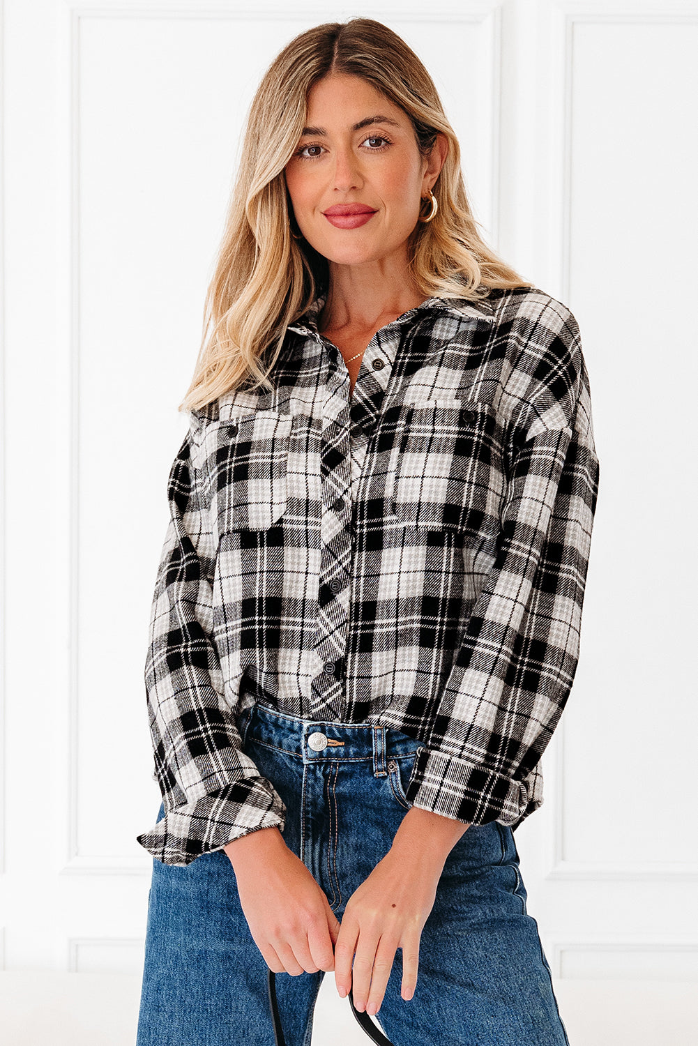 Plaid Print Chest Pockets Buttoned Shirt