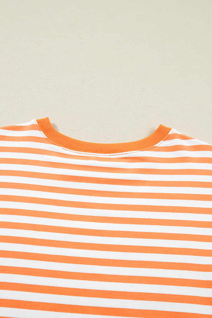 3/4 Sleeve Exposed Seam Patchwork Pullover Top