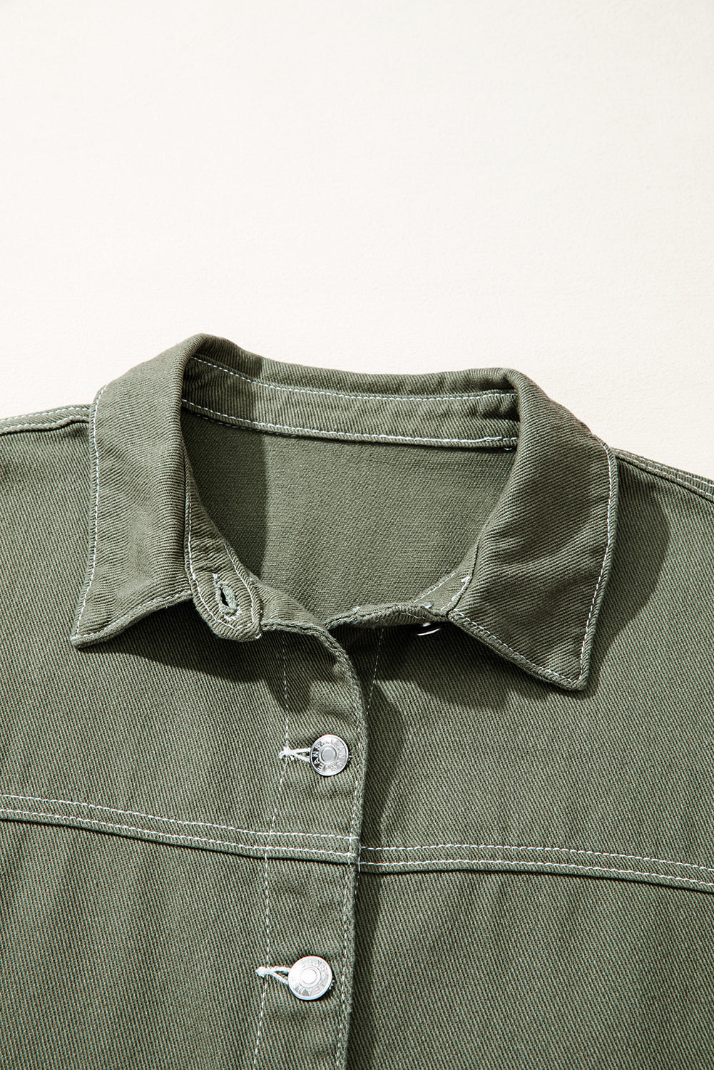 Patched Pocket Collared Button Front Boyfriend Denim Jacket