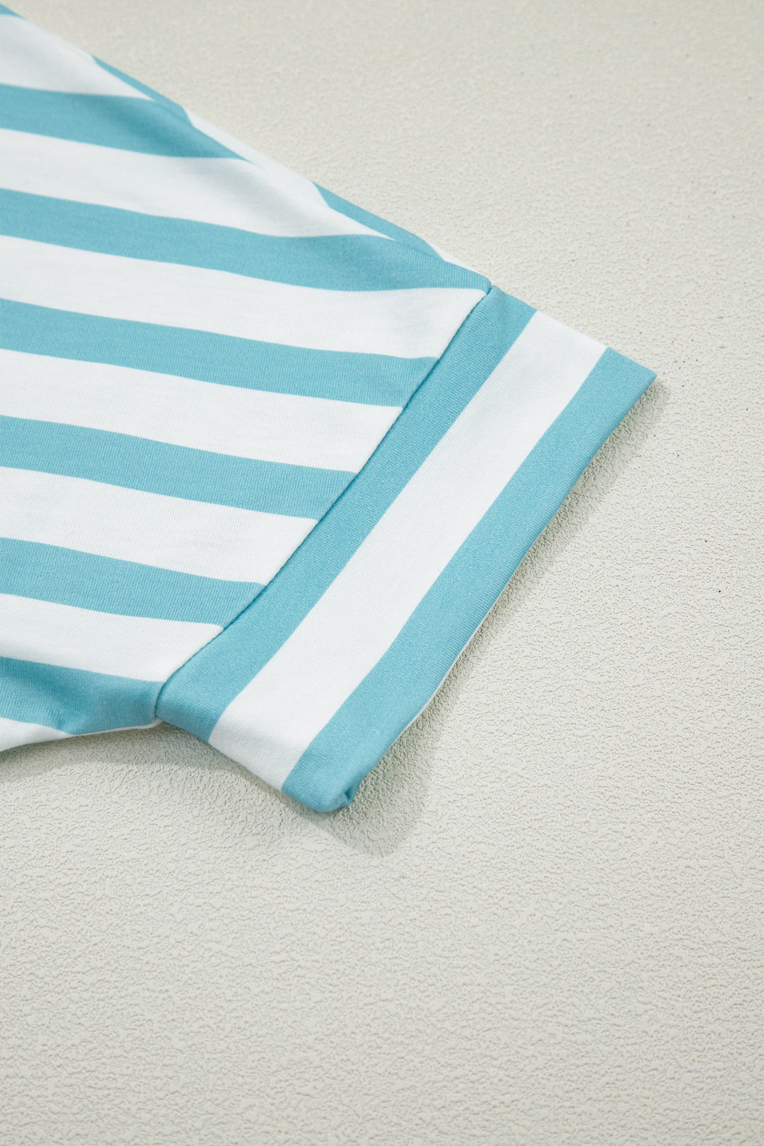 Sky Blue Stripe V Neck Patched Pocket Casual T Shirt
