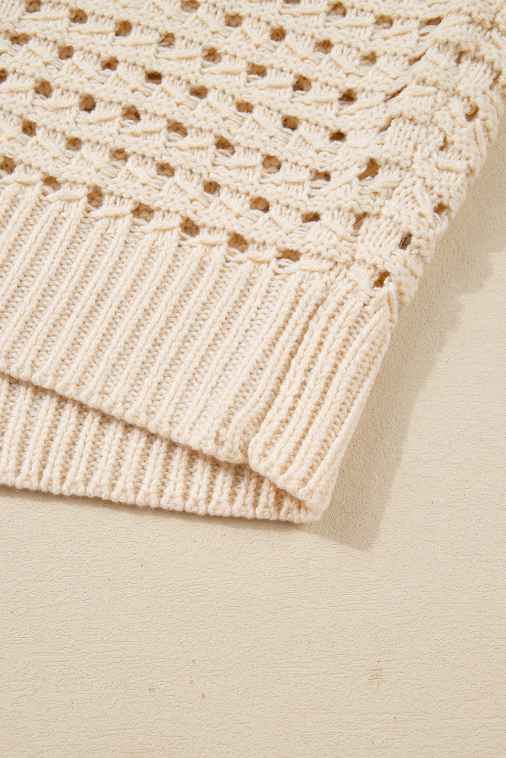 Hollowed Pattern Knit Zip Up Drop Shoulder Sweater Cardigan