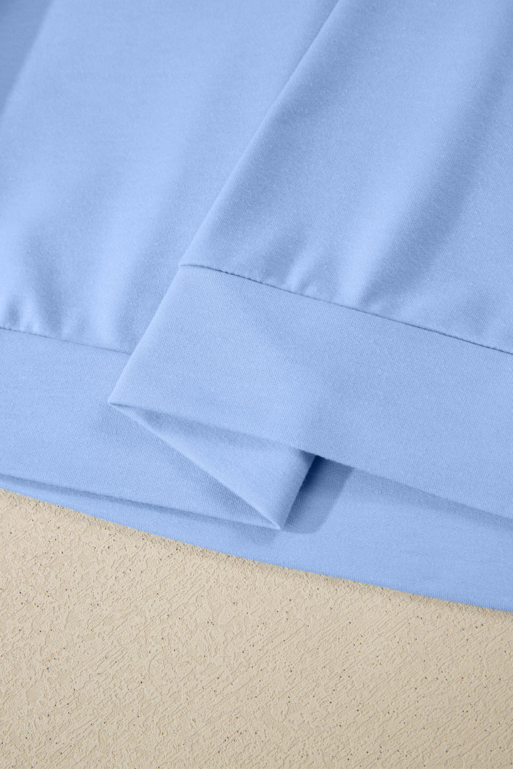 Sky Blue Collared V Neck Tee Drawstring Elastic Waist Shorts 2pcs Outfit