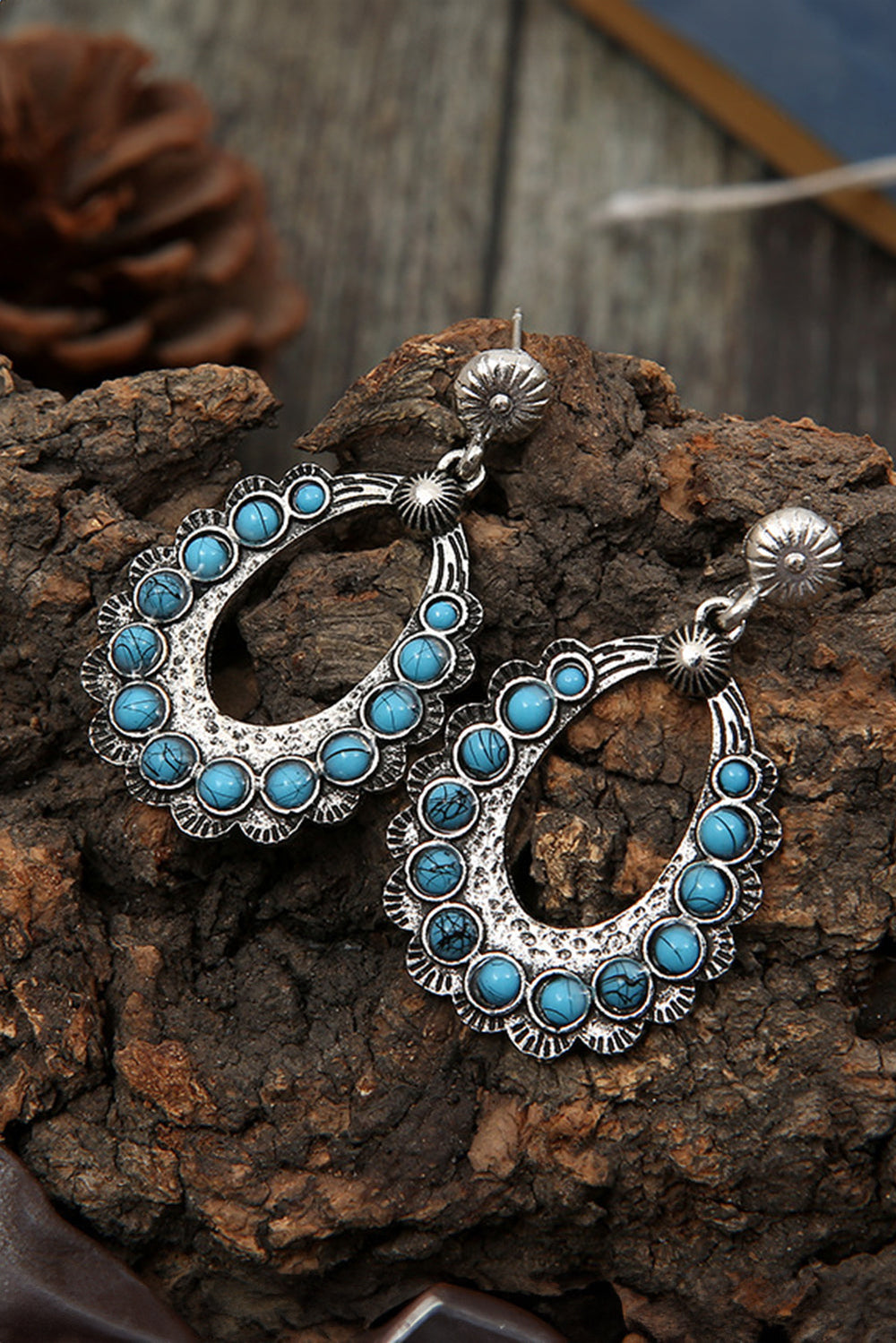 Western Turquoise Cut Out Stud Drop Earrings