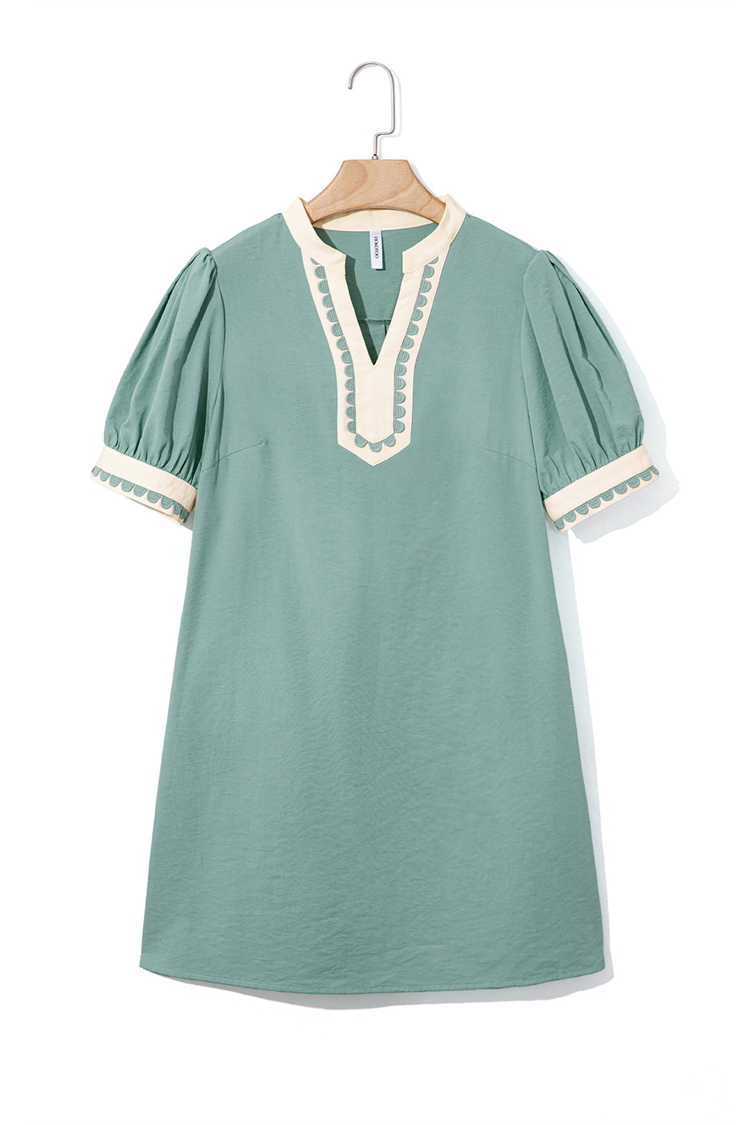 Canton Scallop Color Block Trim Puff Sleeve Mini Dress