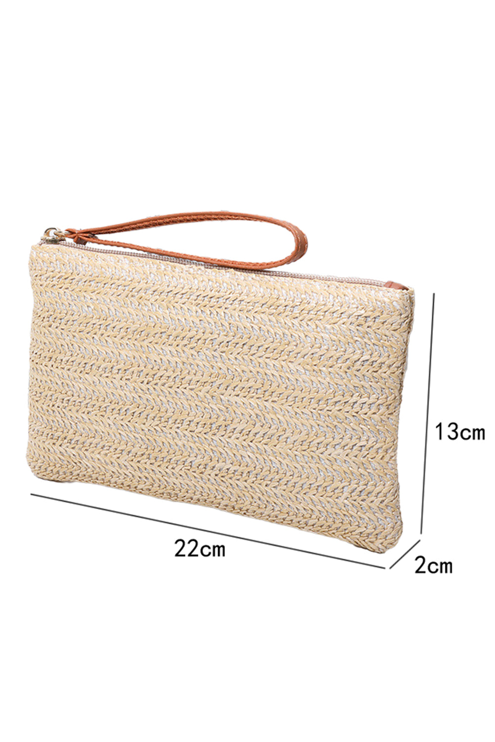 Straw Woven Wrist Strap Zipper Large Wallet