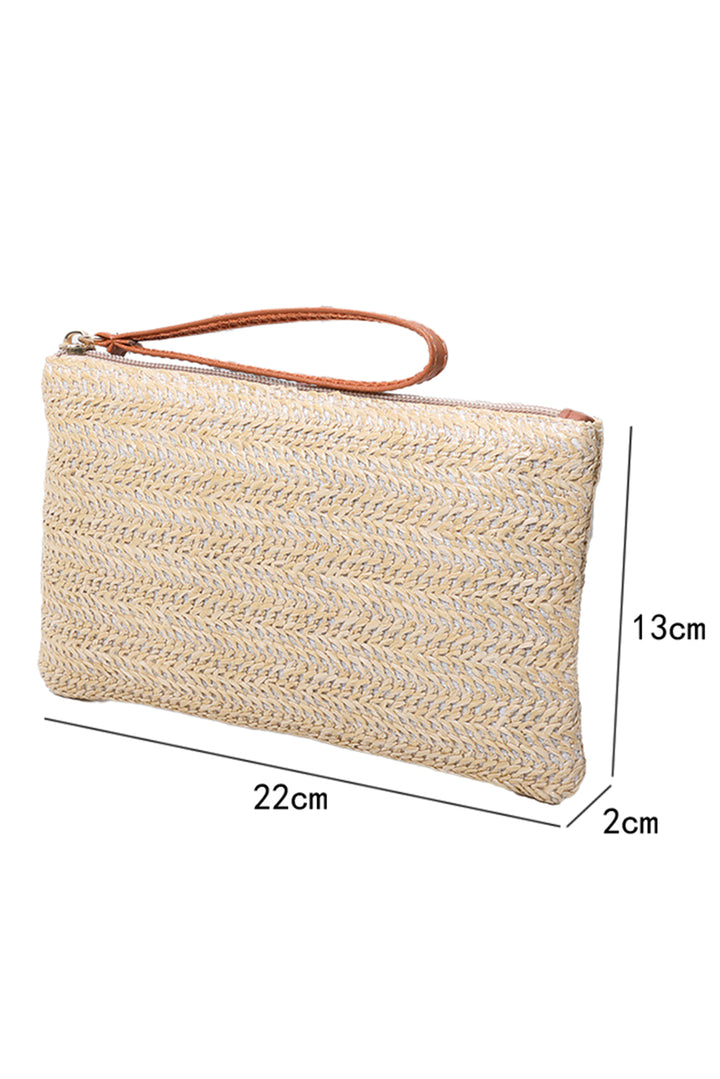 Straw Woven Wrist Strap Zipper Large Wallet