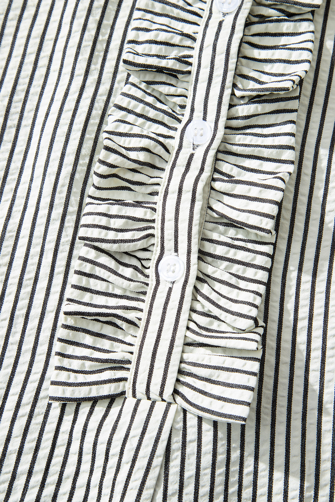 Black Stripe Frilled Detail Half Buttons Short Sleeve Long Dress