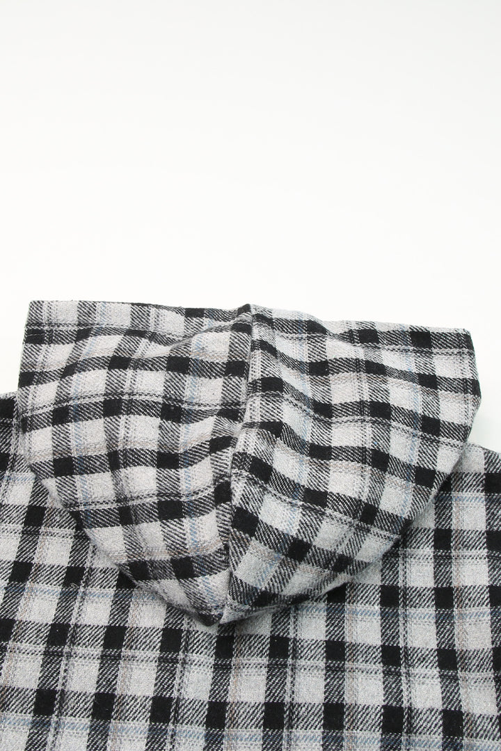 Black Plaid Pattern Sherpa Lined Hooded Shacket