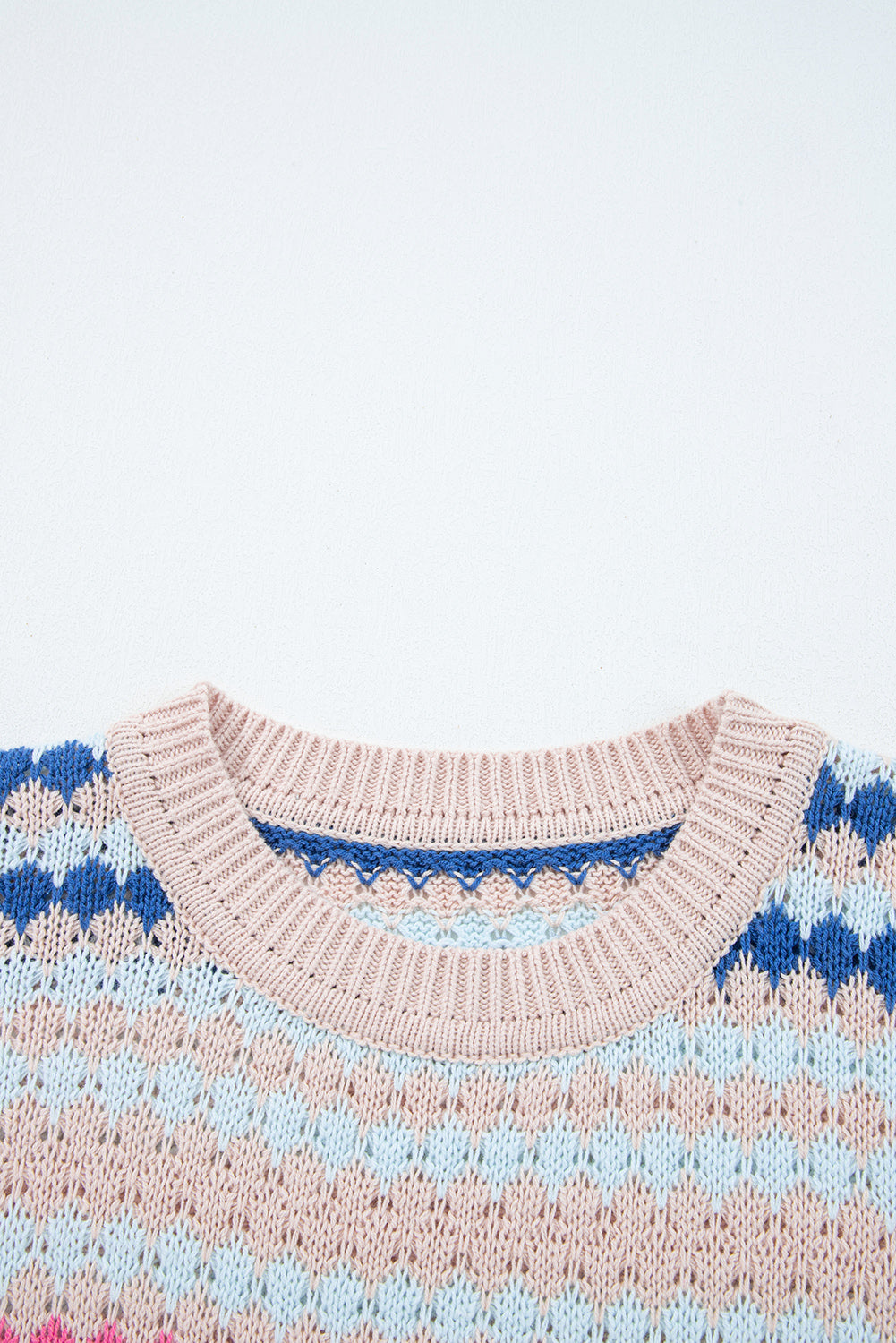 Eyelet Patterned Drop Shoulder Sweater
