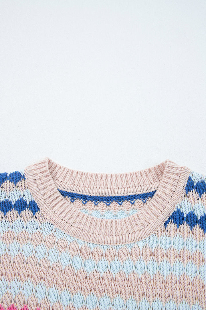 Eyelet Patterned Drop Shoulder Sweater