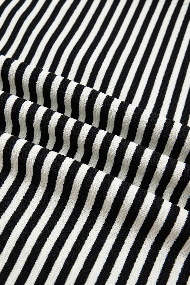 Black Stripe Velvet Bow Pattern Dropped Shoulder Loose Sweatshirt