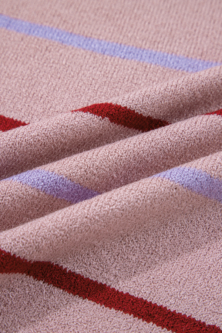 Pink Stripe Ribbed Edge Drop Shoulder Sweater