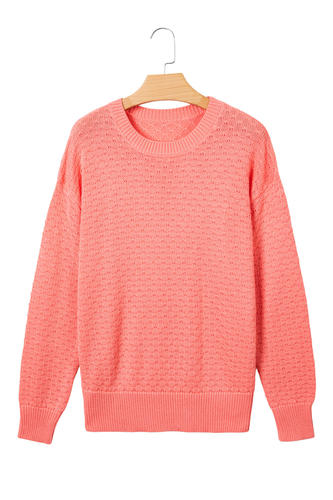 Coral Paradise Drop Shoulder Ribbed Knit Long Sleeve Sweater