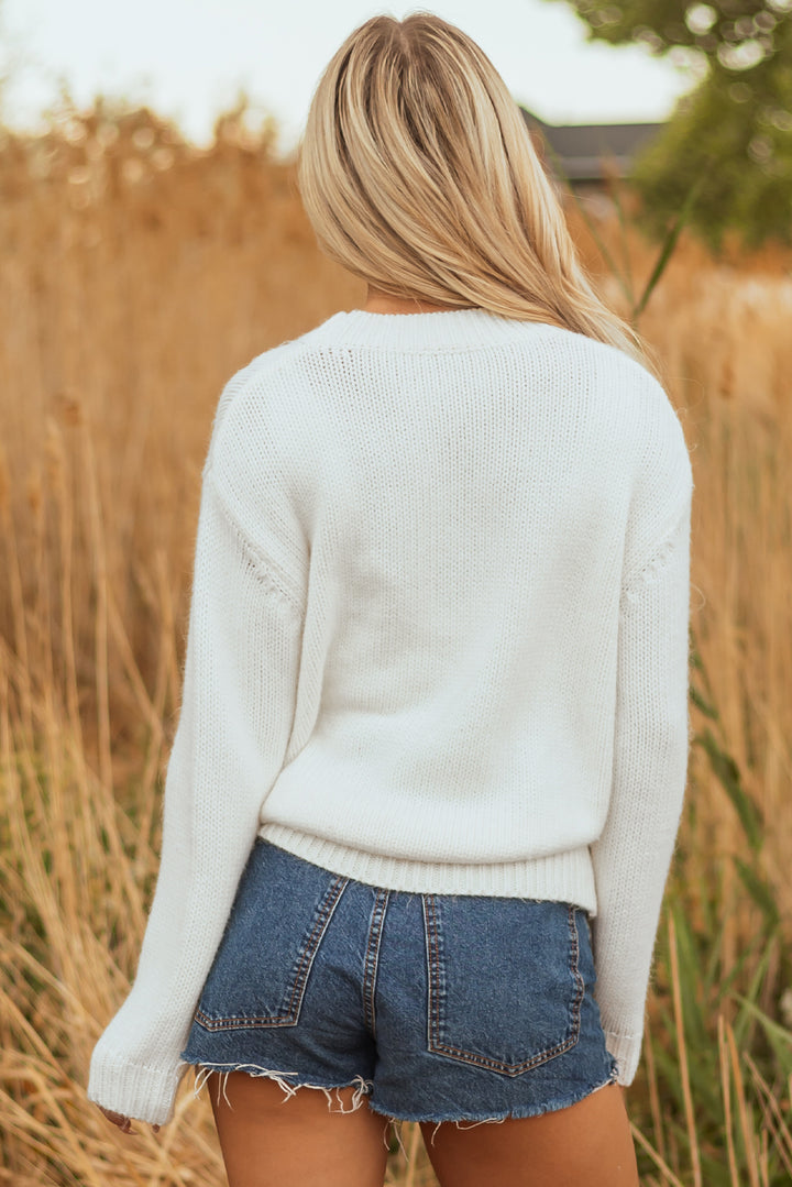 Embroidered Bow Boots Graphic Drop Shoulder Sweater