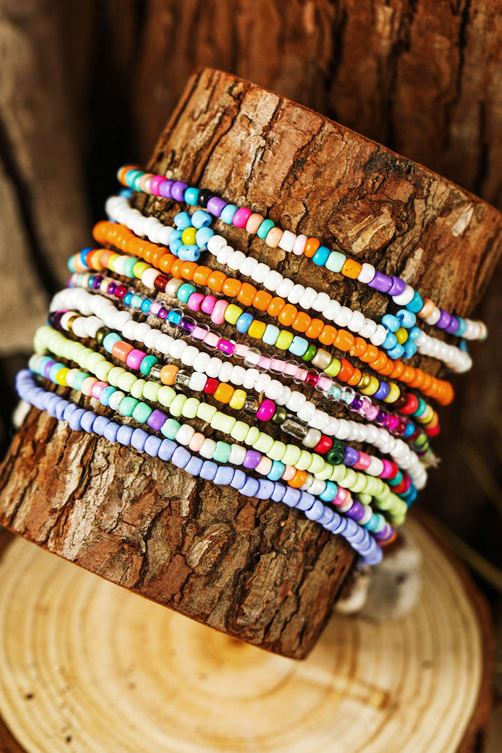 Flower Random Color Multi Layered Beaded Anklet Set