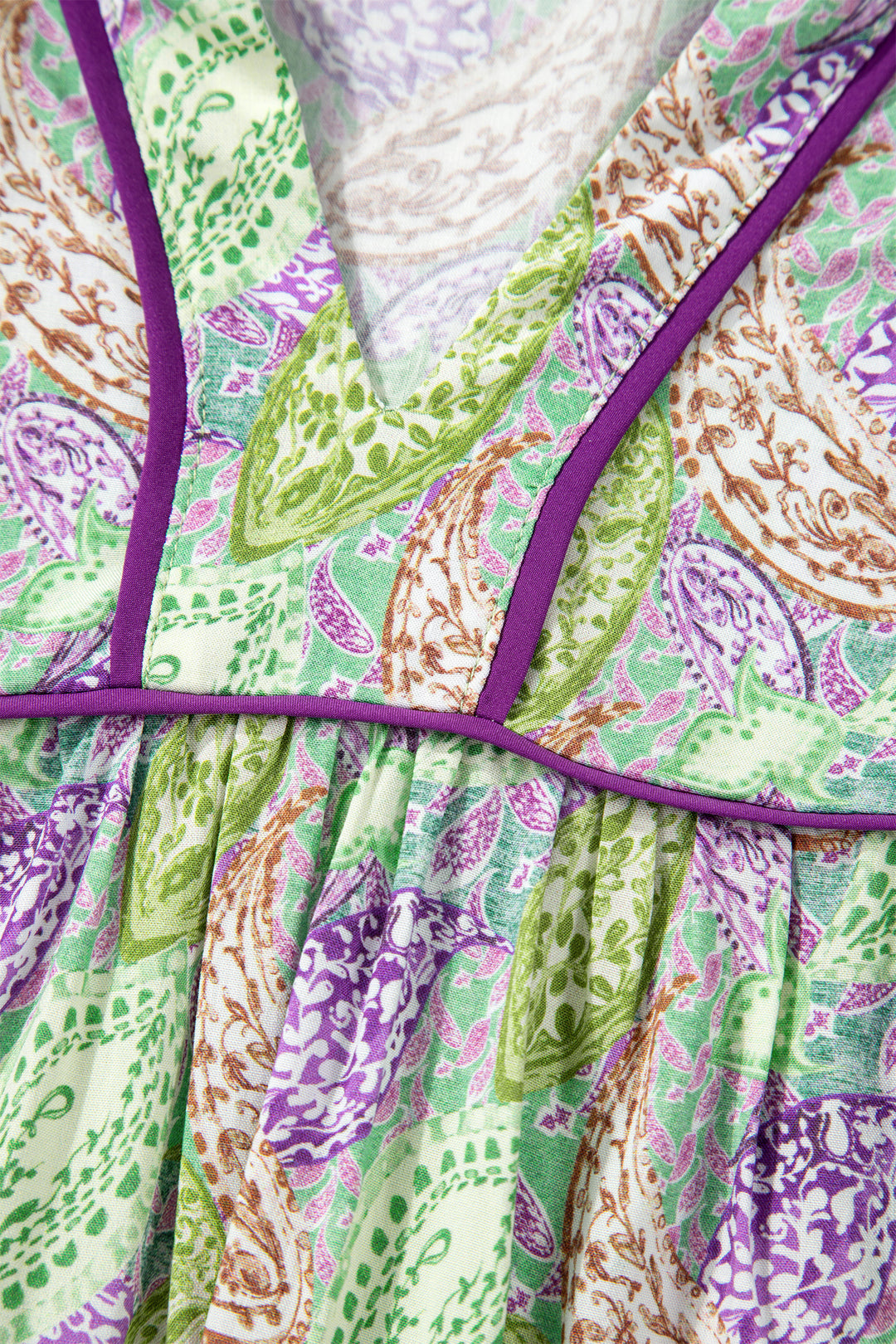 Green Boho Paisley Print Half Puff Sleeve Blouse