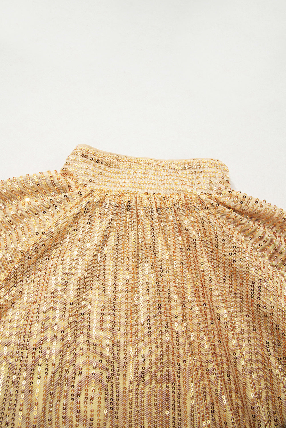 Metallic Balloon Sleeve Buttoned High Neck Loose Blouse