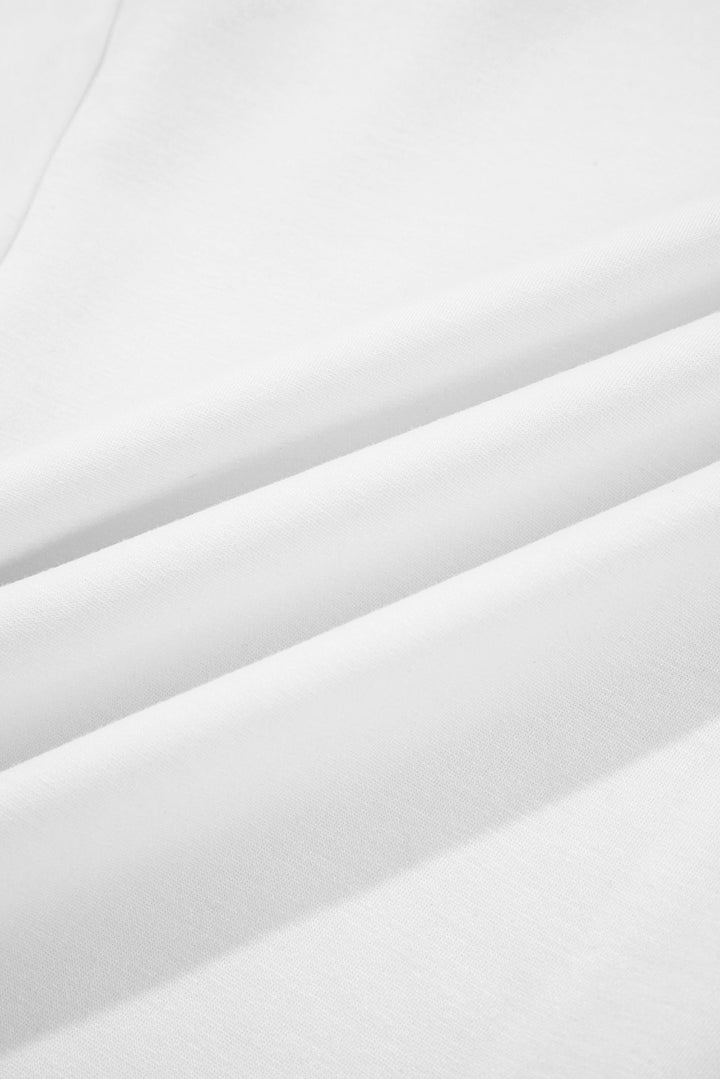 White Solid Color Zip Up Knit Puff Sleeve Jacket