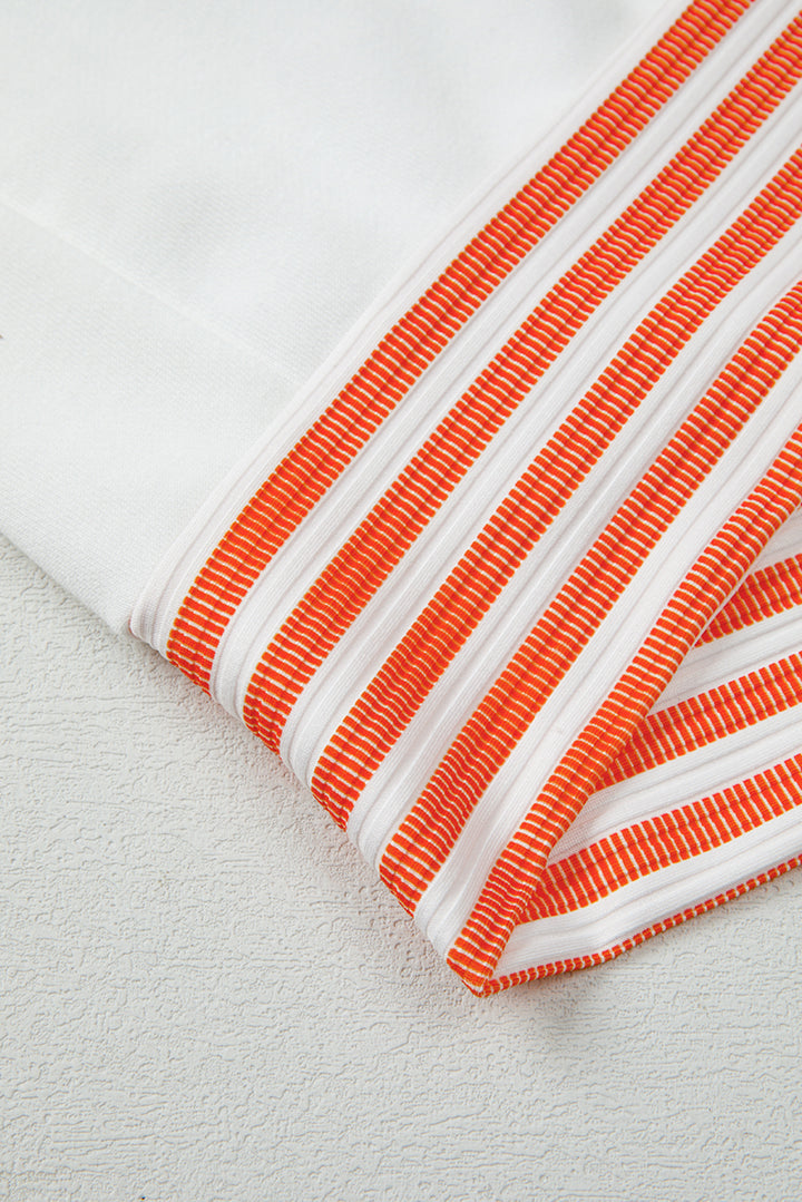 Orange Stripe  V Neck Drop Shoulder Patchwork Long Sleeve Top
