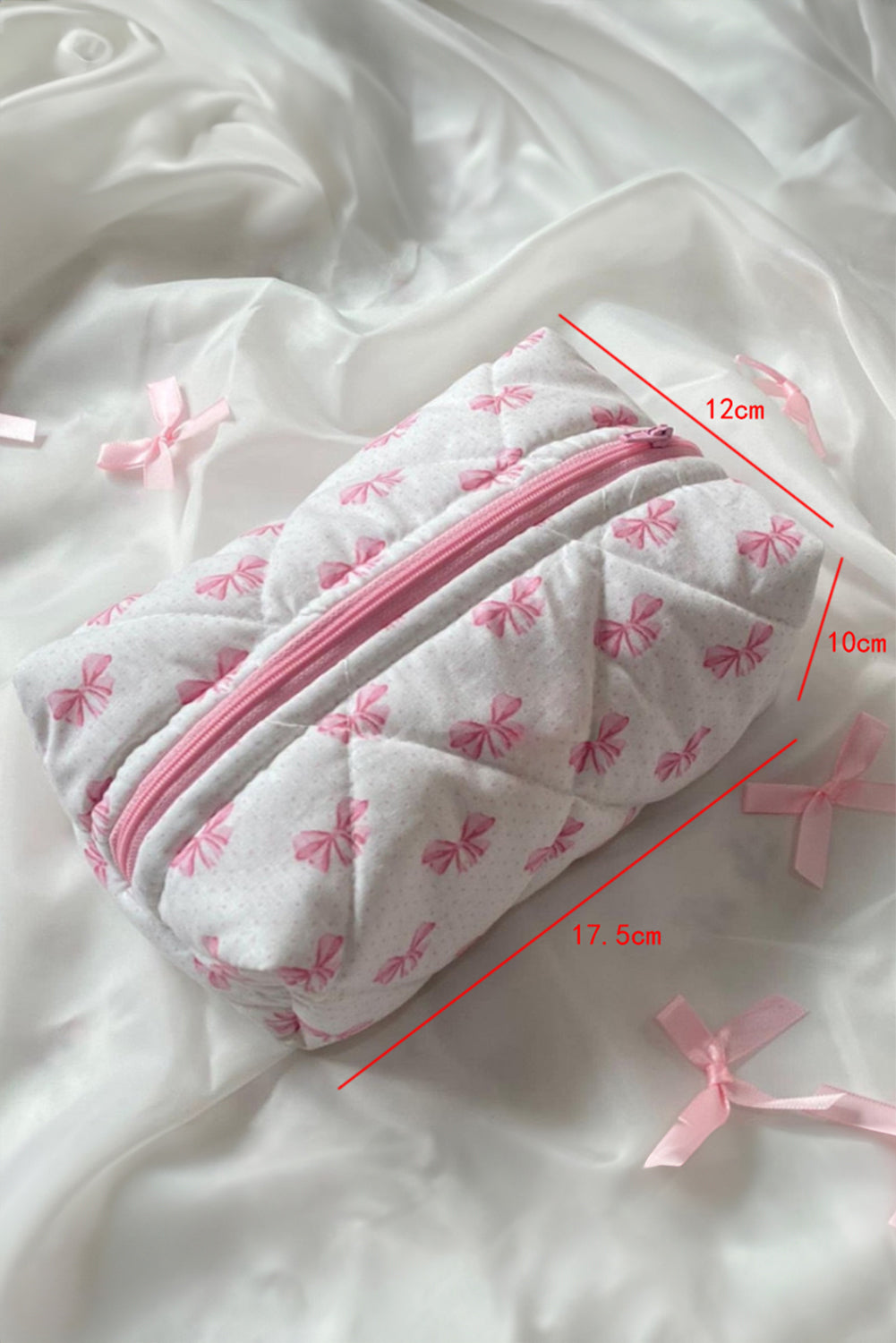 Bow Knot Quilted Zipper Makeup Bag