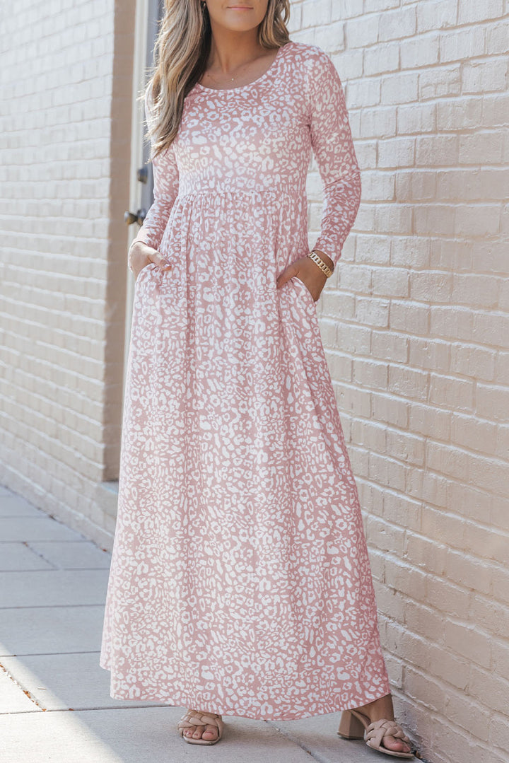 Animal Print Long Sleeve Empire Waist Maxi Dress