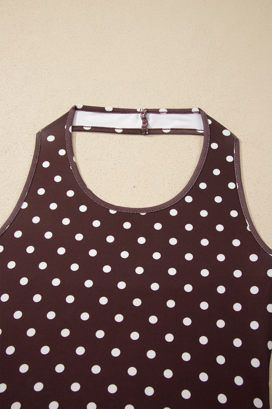 Brown Polka Dot Halter Tank Drawstring Elastic Waist Short Set