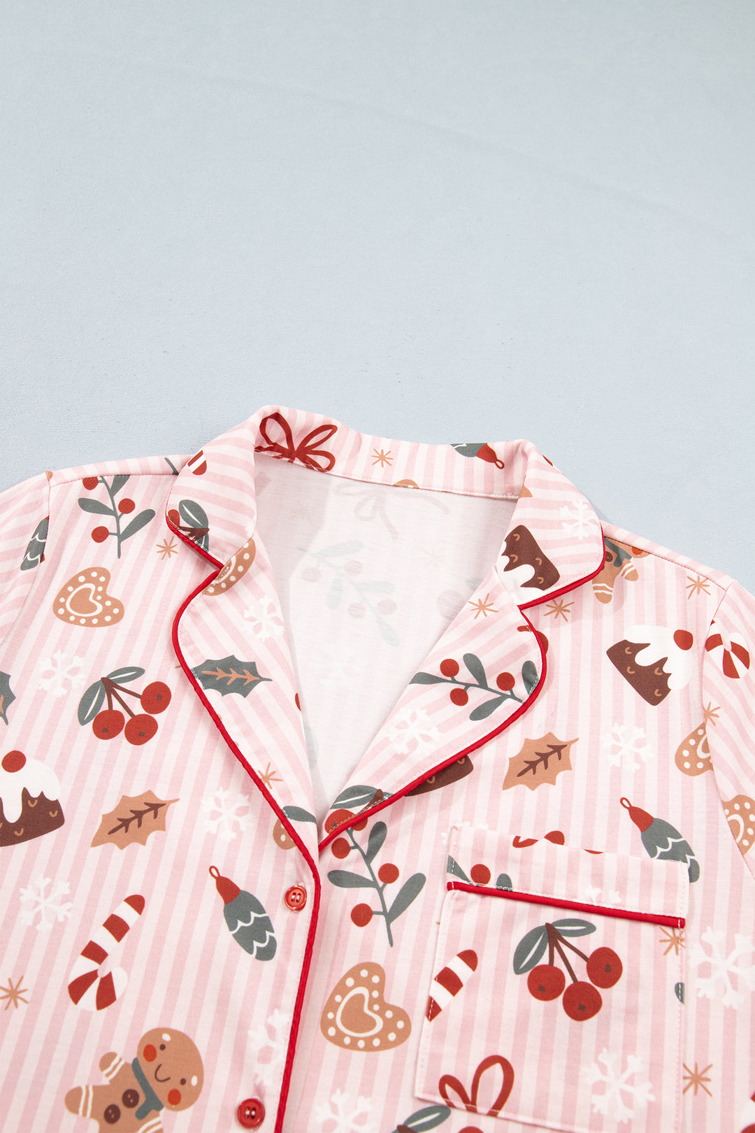 Pink Abstract Christmas Print Short Sleeve Two Piece Lounge Set