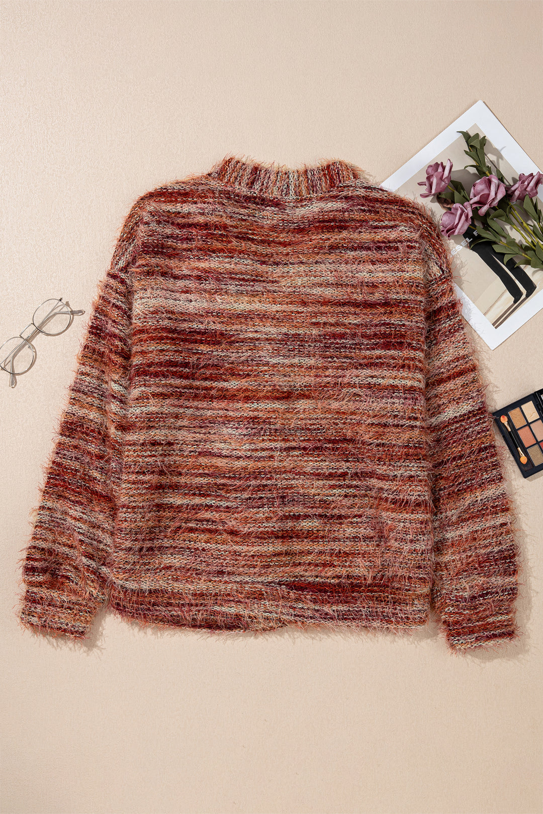 Tawny Fuzzy Striped Button Front Cardigan Sweater
