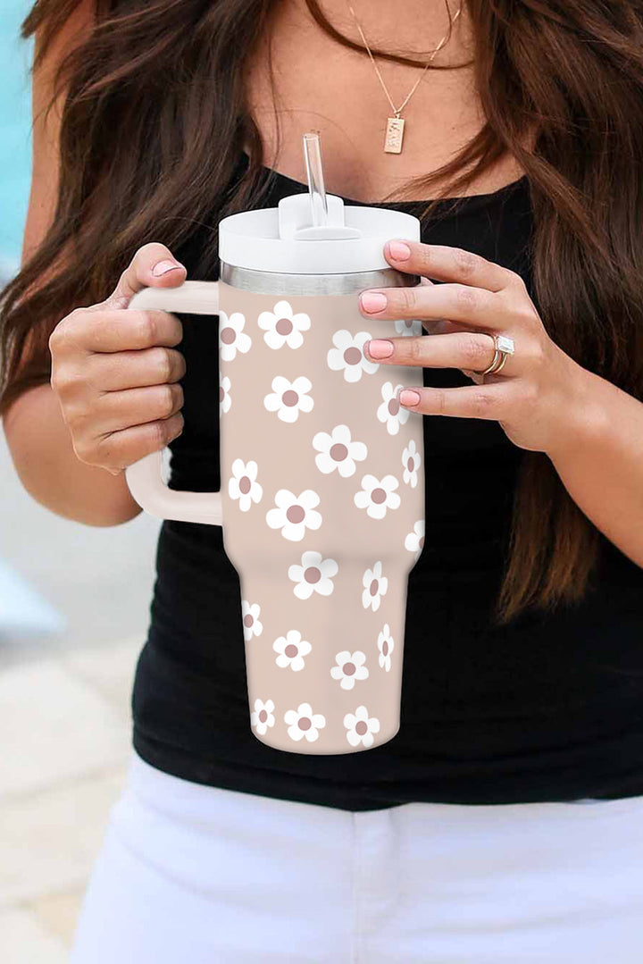 Gobelet en acier inoxydable à imprimé floral avec couvercle et paille 40 oz