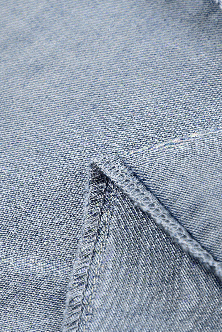Sky Blue Double Button Raw Hem Slim Fit Jeans