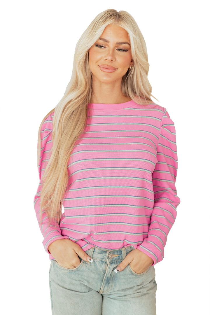 Textured Knit Round Neck Long Sleeve Top