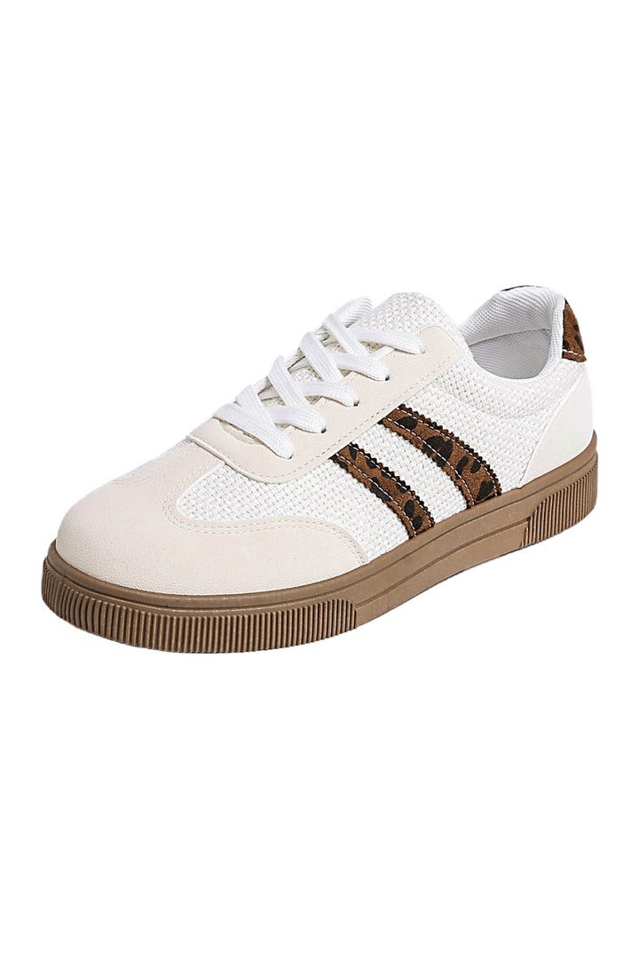 Textured Woven PU Leather Leopard Patchwork Flat Sneakers