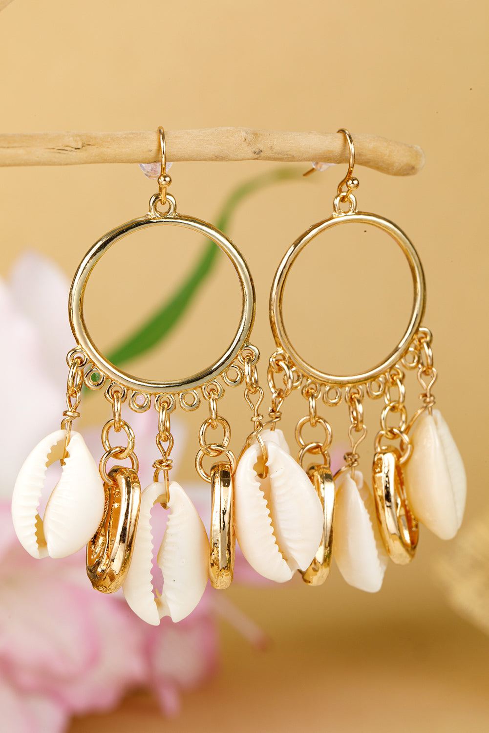 Seashell Charm Hoop Dangle Earrings