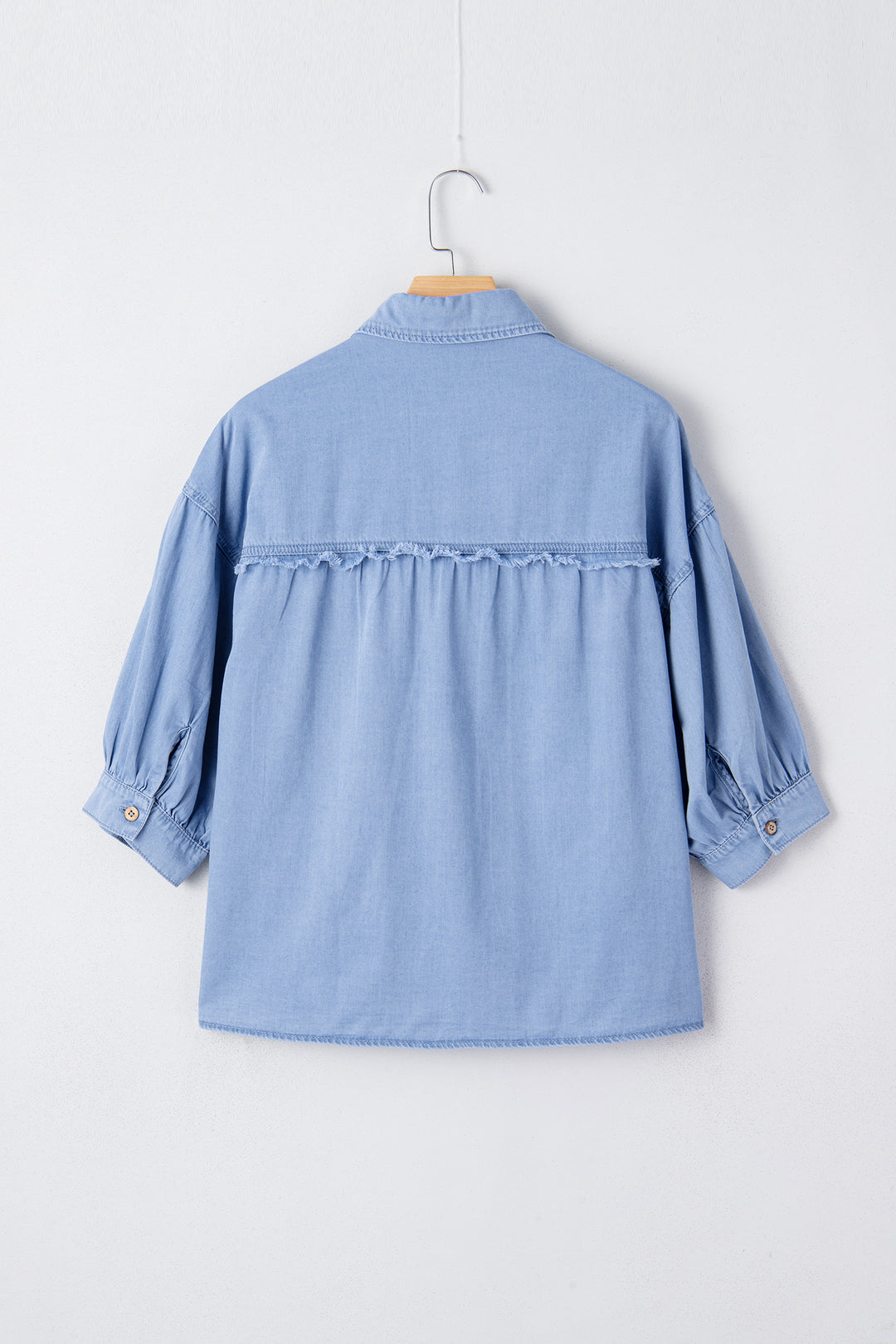 Washed Drop Shoulder Bracelet Sleeve Chambray Shirt
