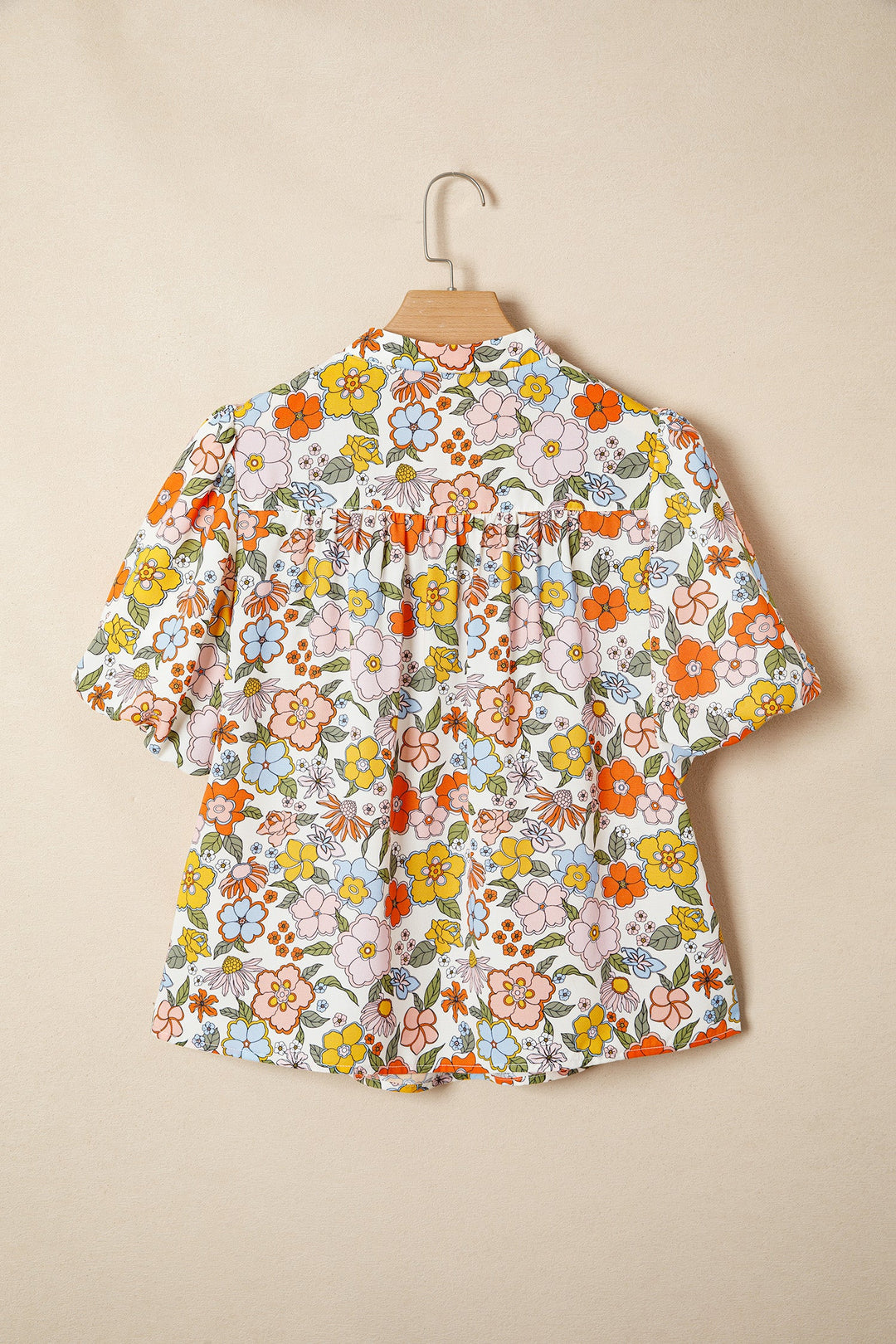 Multicolour Crochet V Neckline Puff Sleeve Boho Flower Blouse