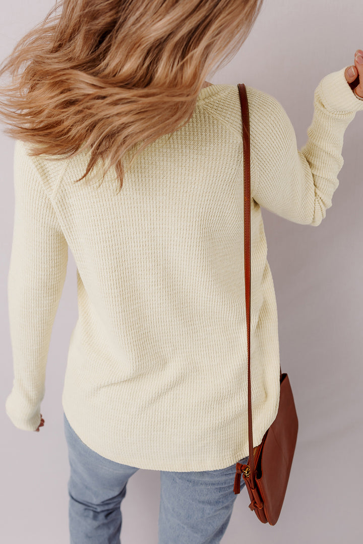 Textured Knit Half Buttons Henley Top