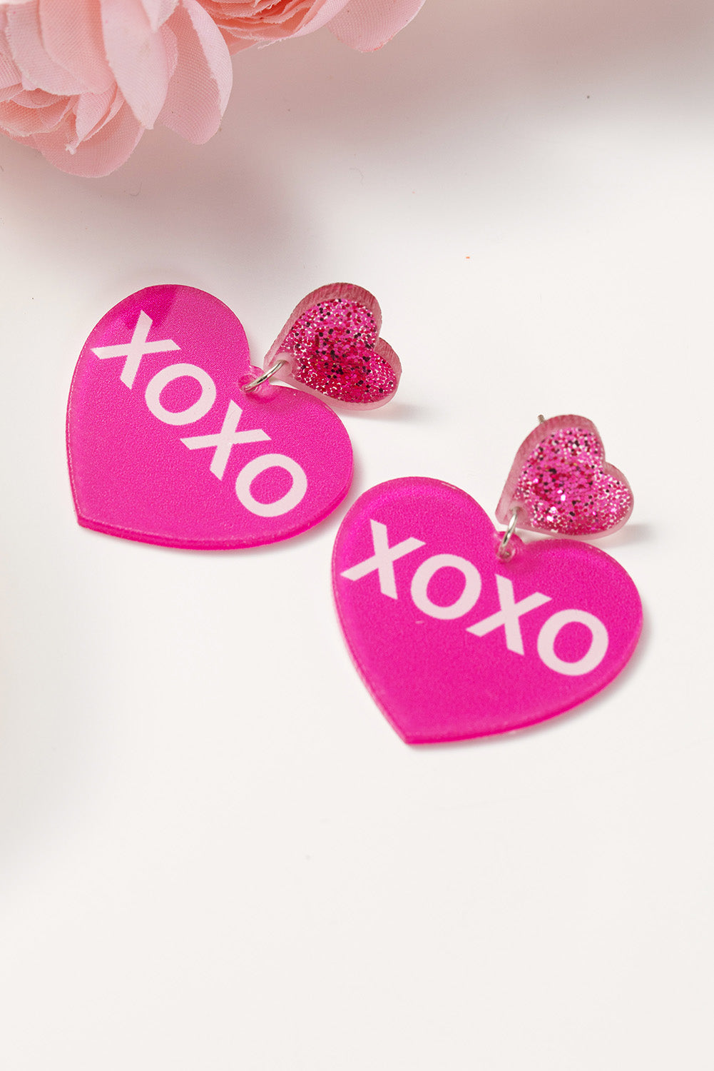 Boucles d'oreilles double cœur imprimées XOXO de la Saint-Valentin