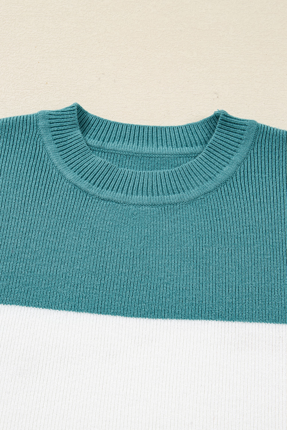 Color Block Plain Ribbed Knit Baggy Sweater