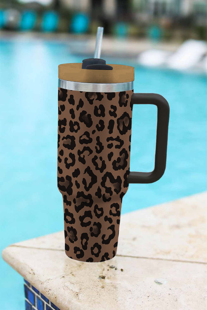Leopard Print Handle Stainless Steel Large Vacuum Cup 40oz