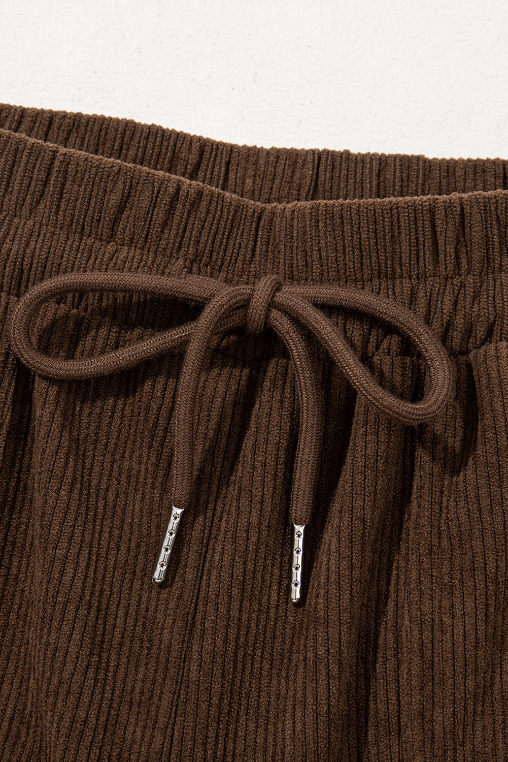 Coffee Tie Elastic Waist Soft Corduroy Pants