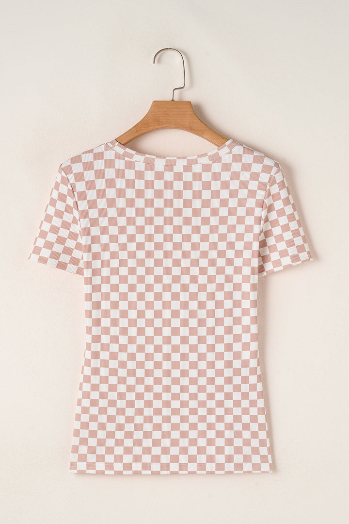 checkered ribbed slim fit crew neck t shirt