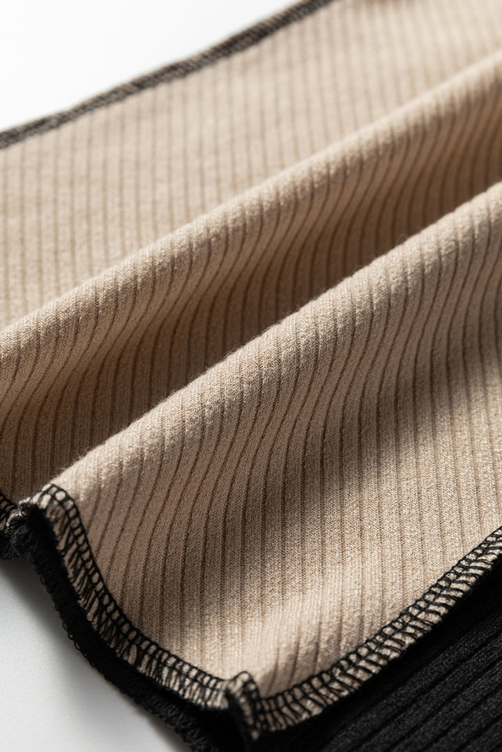 Irregular Color Block Seaming Trim Rib Knit Top