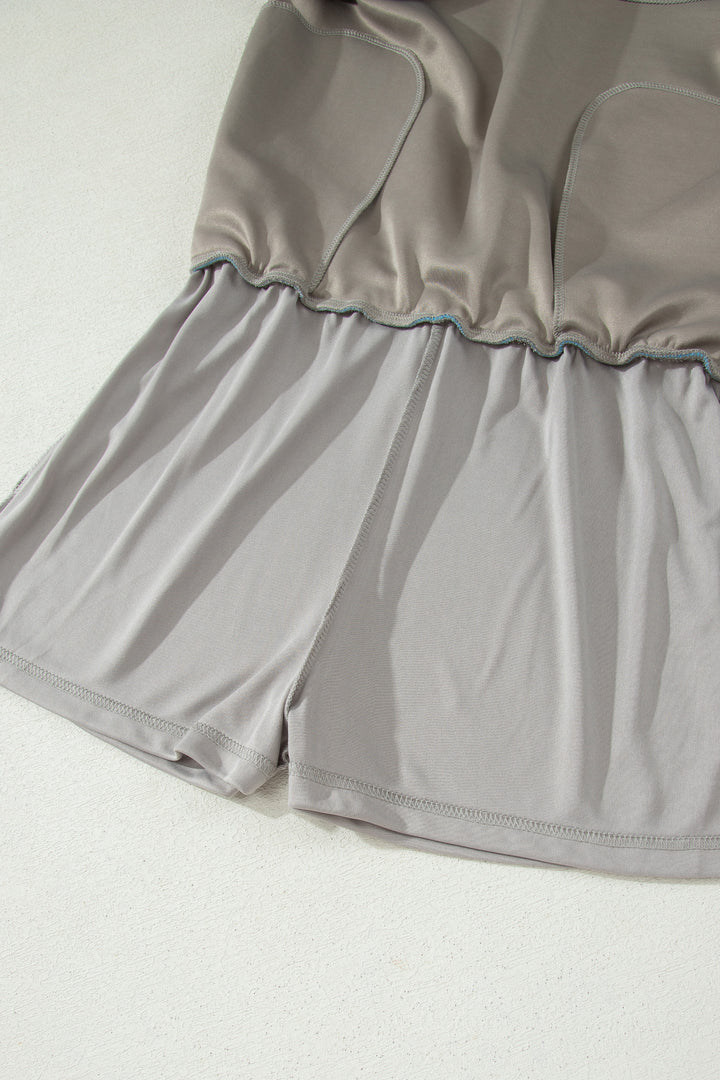 Smoke Green Contrast Trim Zip Up Sporty Jacket Mini Skort 2pcs Set